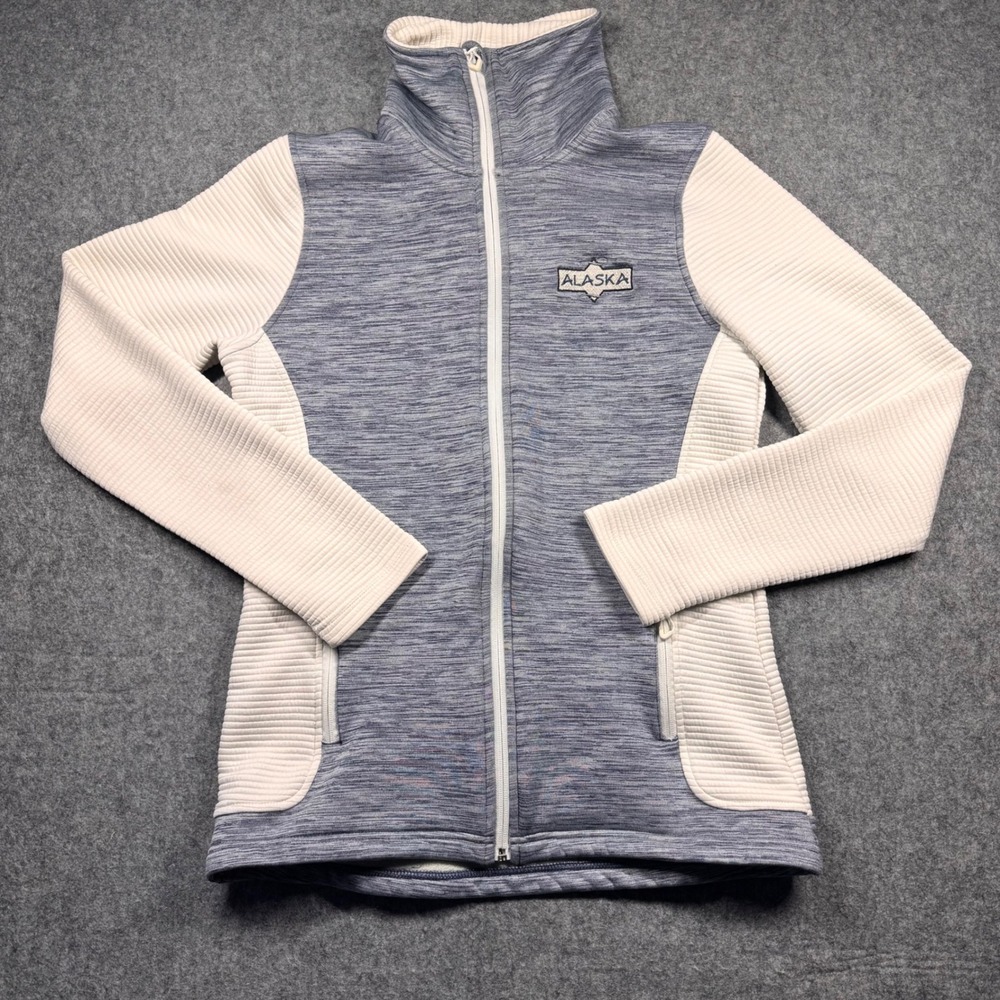Renegade Club Alaska Full Zip Fleece Jacket Womens Medium Blue Cream Mixed Media